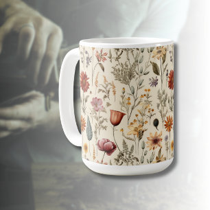 Antike getrocknete Wildblumen Burgunderrot Pink Ge Kaffeetasse