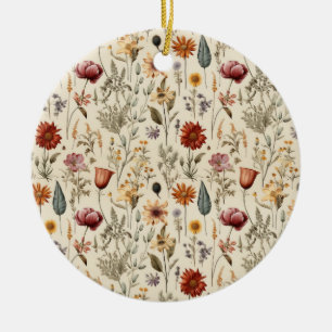 Antike getrocknete Wildblumen Burgunderrot Pink Ge Keramik Ornament