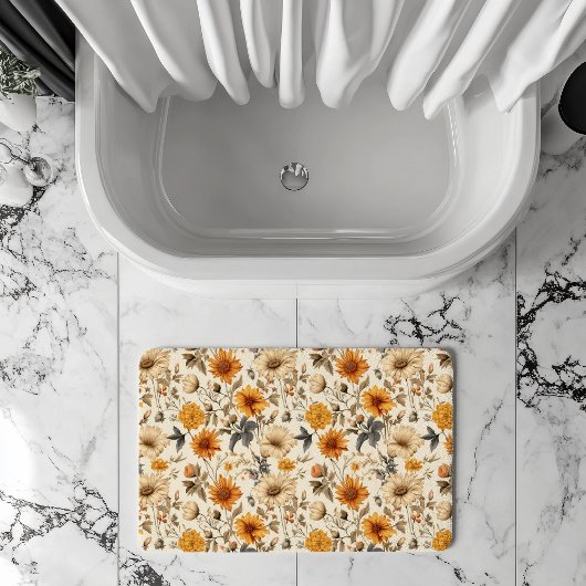 Antike getrocknete Wildblumen-Creme Orangebraun Badematte