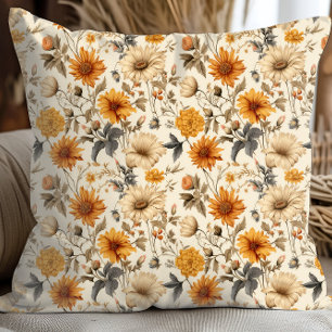 Antike getrocknete Wildblumen-Creme Orangebraun Kissen