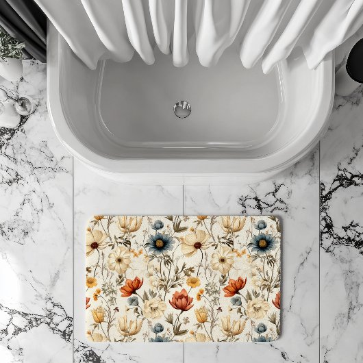 Antike getrocknete Wildblumen Navy Terrakotta Badematte