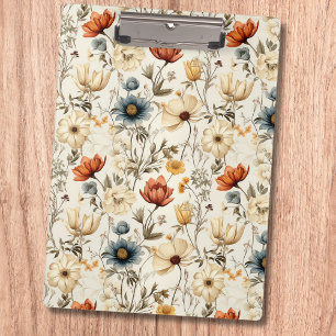 Antike getrocknete Wildblumen Navy Terrakotta Klemmbrett
