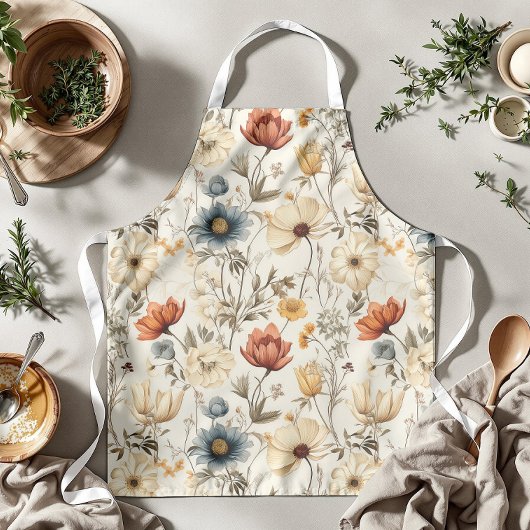 Antike getrocknete Wildblumen Navy Terrakotta Schürze