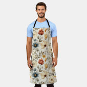 Antike getrocknete Wildblumen Navy Terrakotta Schürze (Getragen)