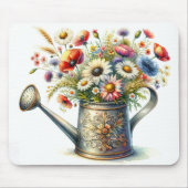 Antike Gießkanne mit Wildblumen Mousepad (Vorne)