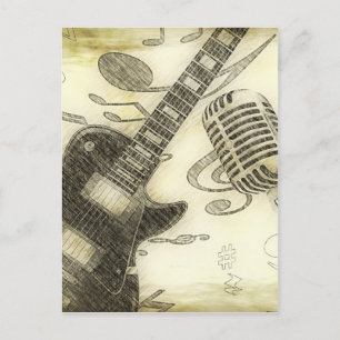Antike Gitarre und Mikrofon Postkarte