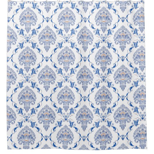 Antike Gläubige Kobalt Blau-Weiß Viktorianisch Duschvorhang (Vorderseite)