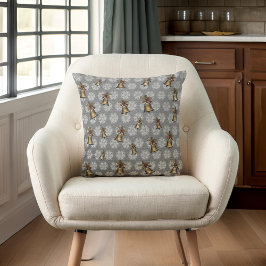 Antike Glocken und Schneeflocken auf Steel Grau Kissen