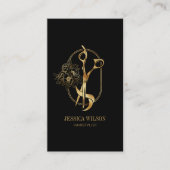 Antike Gold Friseurschere Blumen QR-Code B Visitenkarte (Vorderseite)