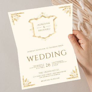 Antike Gold-Krone QR-Code Cream Hochzeit Einladung