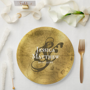 Antike Gold Metallische Alte Karte Hochzeit Pappteller