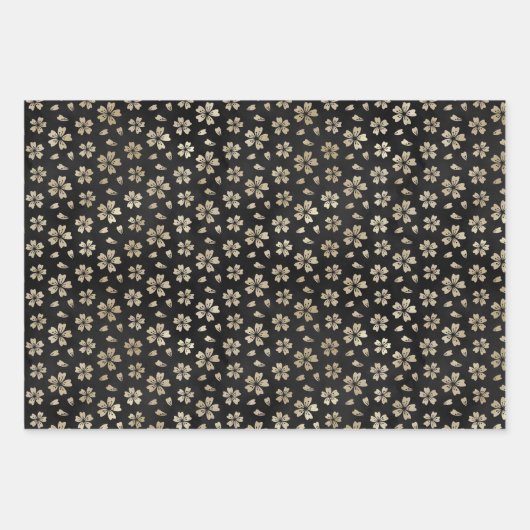 Antike Gold Silber Blumenmuster Geschenkpapier Set (Vorderseite 2)