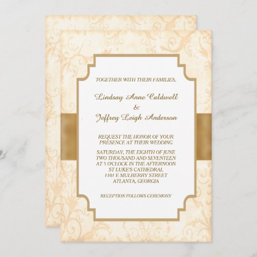 Antike Goldbrasse Hochzeit Einladung (Vorne/Hinten)