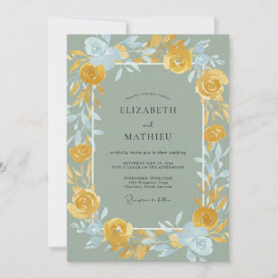 Antike goldene azurblaue Hochzeitsmalerei Einladung