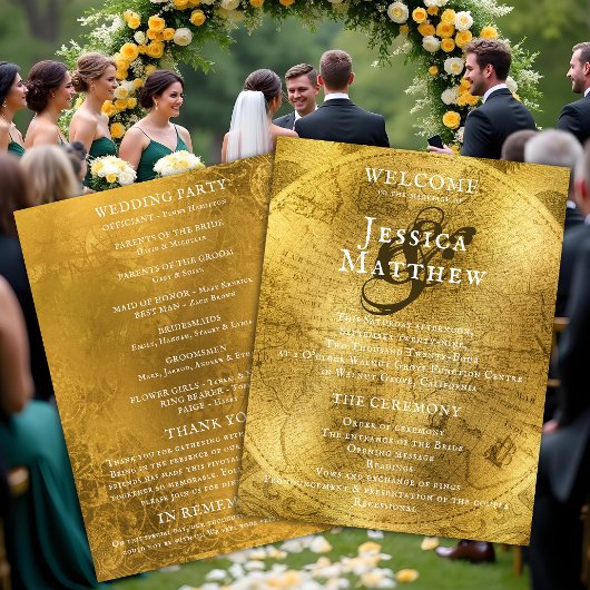 Antike goldene Hochzeitsprogrammkarte