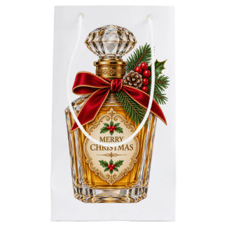 Antike goldene Parfümflasche Frohe Weihnachten Kleine Geschenktüte