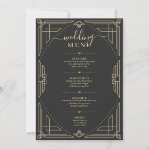 Antike goldene Rahmen-Hochzeitsmenü auf dunkelgrau Einladung
