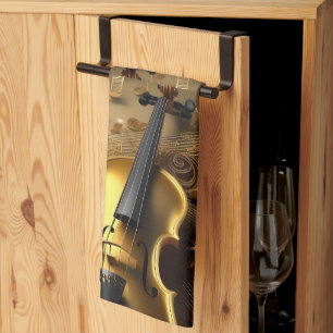 Antike goldene Violine auf goldenen Musikakkorden, Geschirrtuch