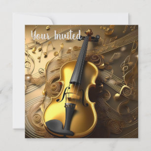Antike Goldgeige auf goldenen Musikakkorden, Einladung