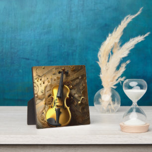 Antike Goldgeige auf goldenen Musikakkorden, Fotoplatte