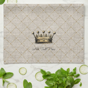 Antike Goldkrone Royal Queen King EIGENER TEXT Geschirrtuch