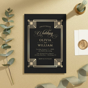 Antike Goldrahmen Art Deco Hochzeitseinladung Einladung