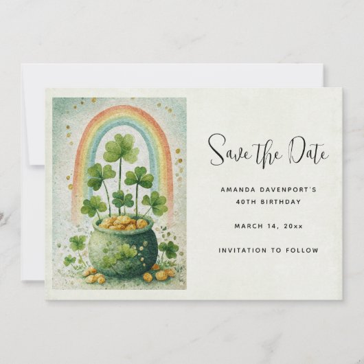 Antike Goldtopf und Regenbogen Save The Date (Vorderseite)