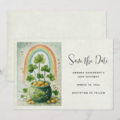 Antike Goldtopf und Regenbogen Save The Date (Vorne/Hinten)
