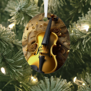 Antike Goldvioline auf goldenen Musikakkorden, Ornament Aus Metall