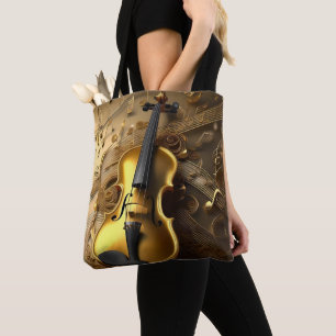 Antike Goldvioline auf goldenen Musikakkorden, Tasche