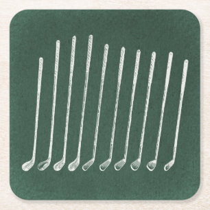 Antike Golfschläger Golfkunst im Vintage-Stil auf  Rechteckiger Pappuntersetzer
