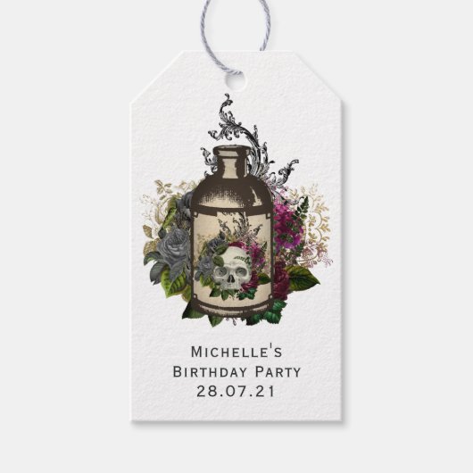 Antike gotische Blumentränke Flasche Geschenkanhänger (Vorderseite)