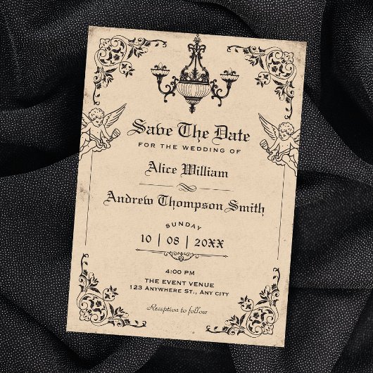 Antike gotische Bogenhochzeit Save The Date