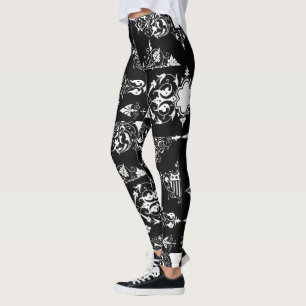 Antike gotische verzierte Dekoration Schwarz-weiß  Leggings
