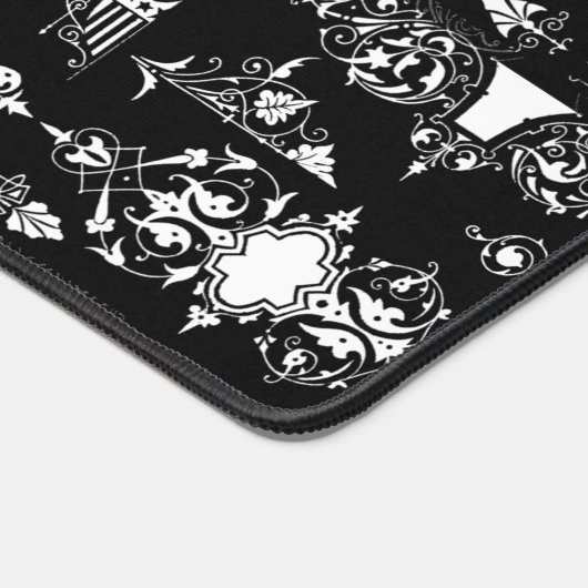 Antike gotische verzierte Einrichtung Schwarz-weiß Schreibtischunterlage (Ecke)