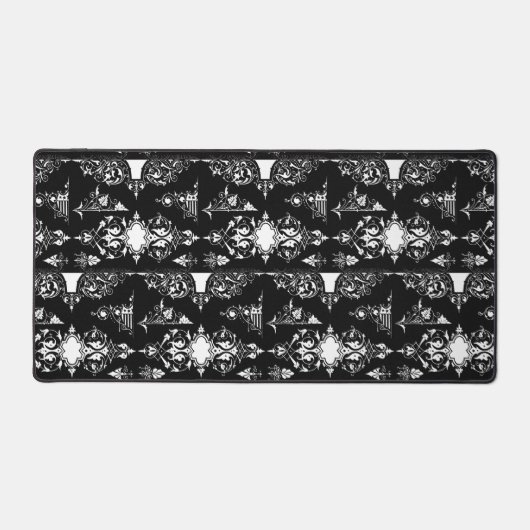 Antike gotische verzierte Einrichtung Schwarz-weiß Schreibtischunterlage (Vorderseite)