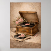 Antike Grammophon mit Rosen Poster (Vorne)