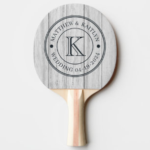 Antike graue Holzbretter Hochzeitsmonogramm Tischtennis Schläger