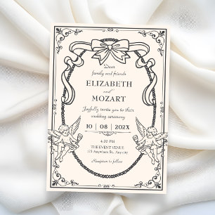 Antike graue künstlerische barocke Hochzeit  Einladung