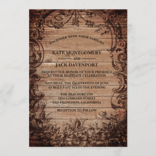 Antike gravierte Holz-Rustikal-Hochzeit Einladung
