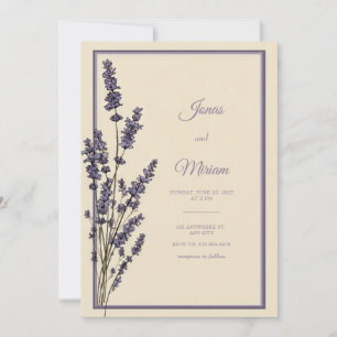 Antike gravierte Lavendelcreme-Rand-Hochzeit Einladung
