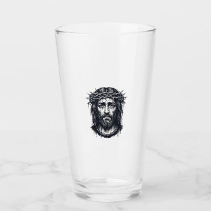 Antike Gravur Dornenkrone Heilige Porträt  Glas