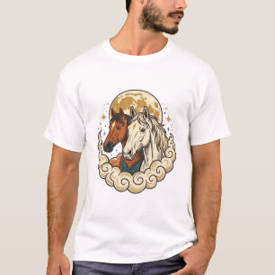 Antike Gravur Kosmische Pferde Mond Kunstwerk T-Shirt