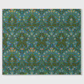 Antike Grün Blau William Morris Herbstblumen Geschenkpapier (Flach)