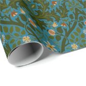 Antike Grün Blau William Morris Herbstblumen Geschenkpapier (Rolleneckpunkt)