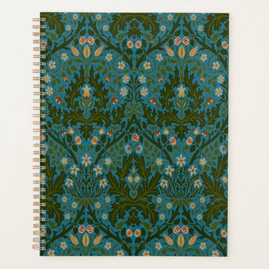 Antike Grün Blau William Morris Herbstblumen Planer (Vorderseite)