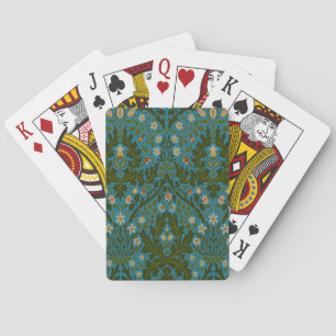 Antike Grün Blaue Herbstblumen von William Morris Spielkarten