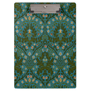 Antike Grün Blaue William Morris Herbstblumen Klemmbrett