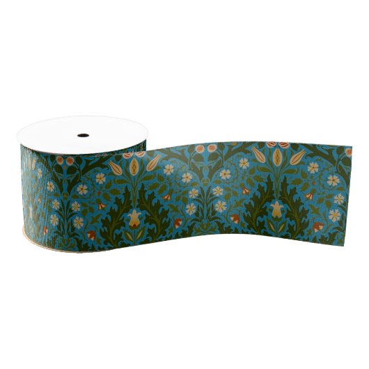 Antike Grün Blaue William Morris Herbstblumen Ripsband (Spule)