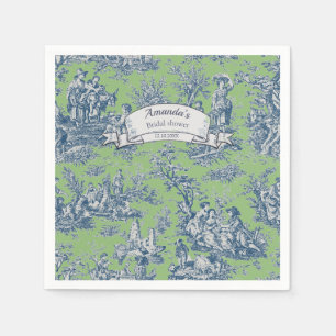 Antike grünblaue Toile de Jouy mit Blumenmuster fü Serviette